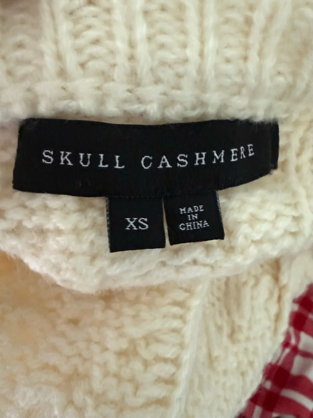 SKULL CASHMERE sweater Merino Blend Cream Cable knit Crew oversized Sz XS Ivory